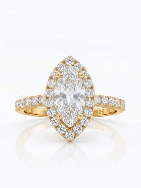 Gold marquise ring, 925 Sterling Silver, 10k Gold Finish Charmed Aroma